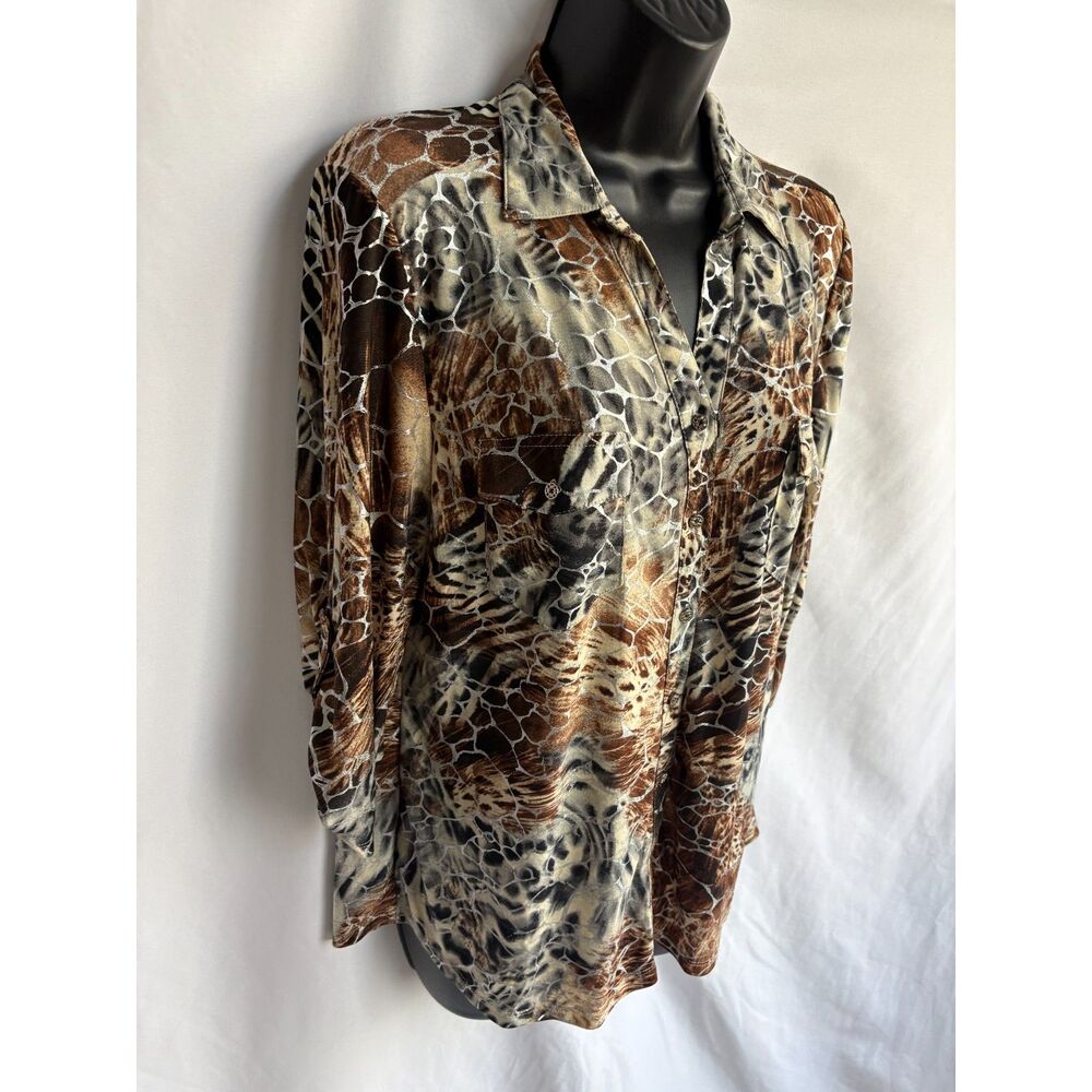 Emily Daniels Leopard Print Silver Button Down To… - image 2